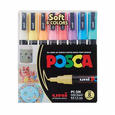 Набор маркеров на водной основе Mitsubishi Pencil POSCA PC-3M (8 цветов, мягкие цвета)