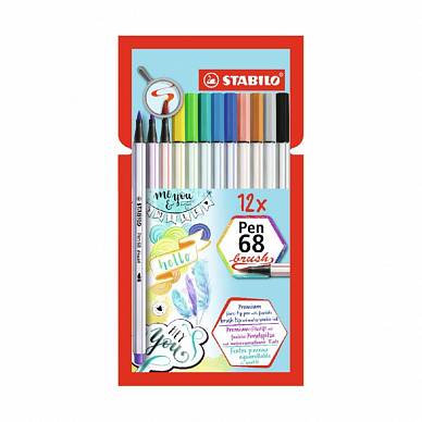 Фломастер-кисть STABILO Pen 68 Brush, набор 12 цветов в картонной коробке