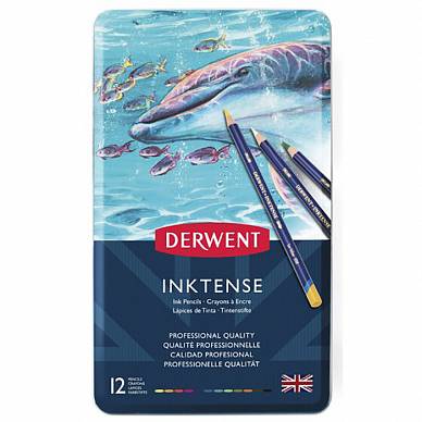 Набор акварельных карандашей Inktense Pencils (12 цветов в металлической упаковке), "Derwent"