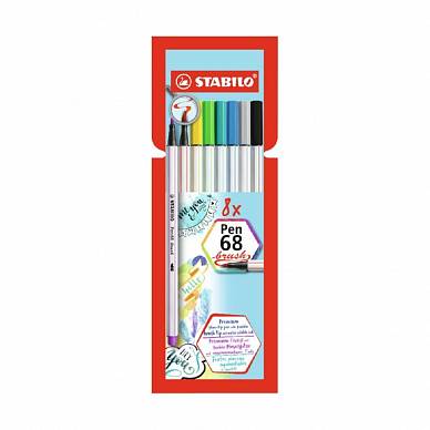 Фломастер-кисть STABILO Pen 68 Brush, набор 8 цветов в картонной коробке