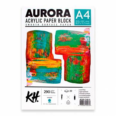 Блок (склейка по 4-м сторонам) Aurora для акрила, A4, 290г/м2, 20 листов