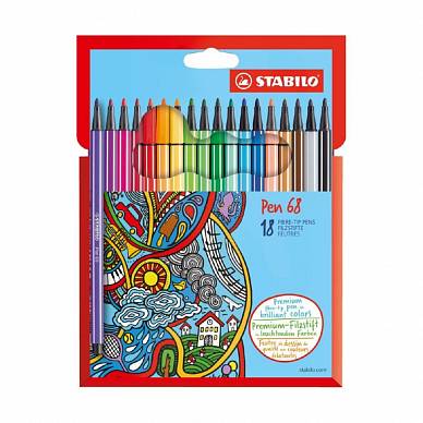 Фломастер STABILO Pen 68, набор 18 цветов в картонной коробке