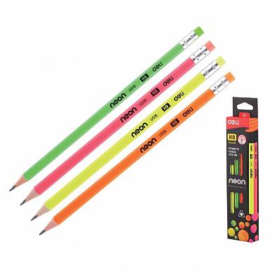 Набор карандашей чернографитных с ластиком трехгранных DELI "Neon", HВ (12 штук)