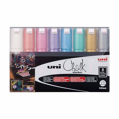 Набор маркеров на меловой основе Mitsubishi Pencil CHALK PWE-8К (8 цветов, металлик)