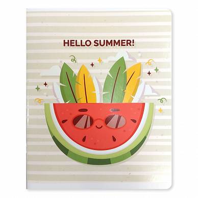 Тетрадь в клетку, 48 листов, скрепка, А5 "Hello Summer" (5 дизайнов)