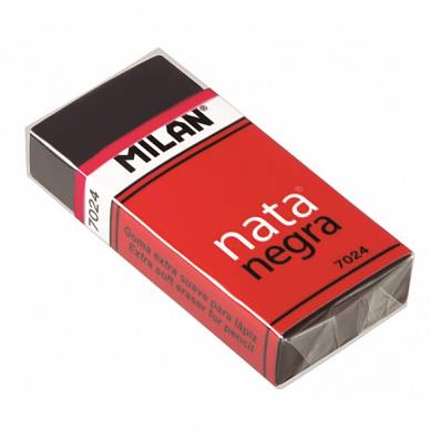 Ластик Milan "Nata Negra 7024", прямоугольный, картонный держатель, черный, 50х23х10мм
