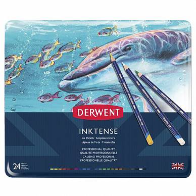Набор акварельных карандашей Inktense Pencils (24 цвета в металлической упаковке), "Derwent"