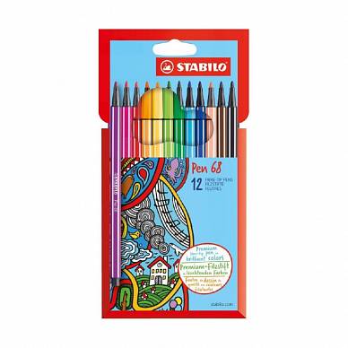 Фломастер STABILO Pen 68, набор 12 цветов в картонной коробке
