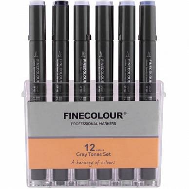 Набор маркеров Finecolour Brush Mini Marker, 12 штук (серые цвета)